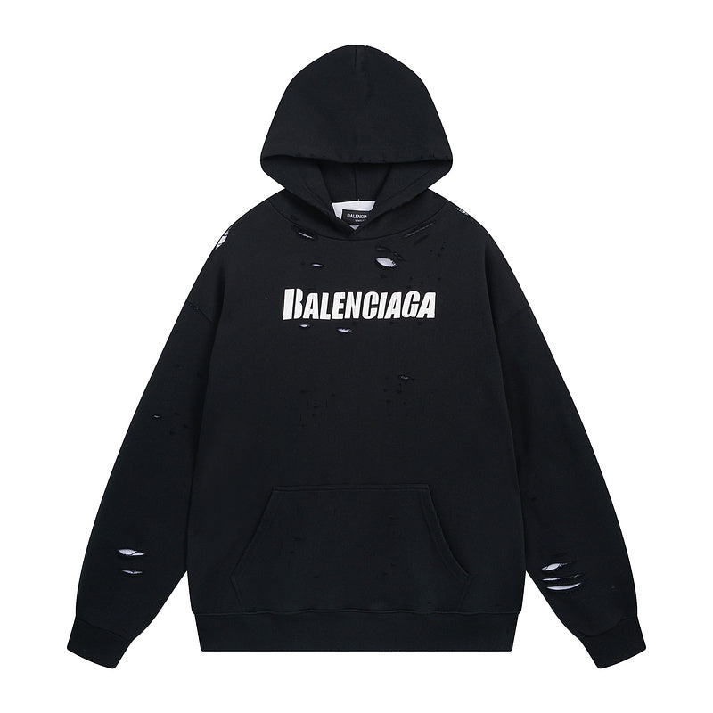 Balenciaga Oversized Distressed Logo-Print Cotton-Jersey Hoodie