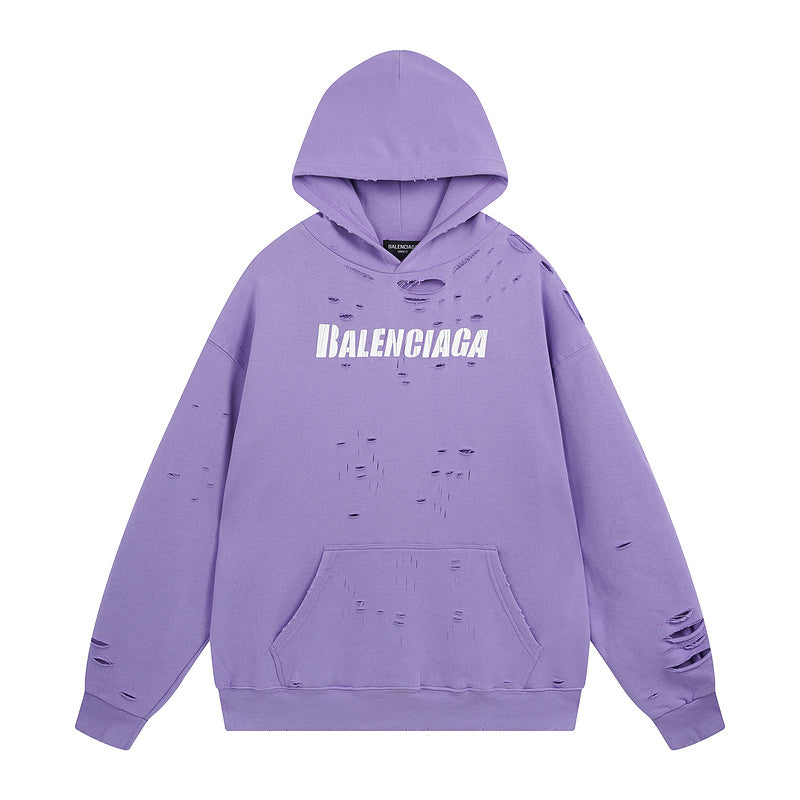 Balenciaga Oversized Distressed Logo-Print Cotton-Jersey Hoodie