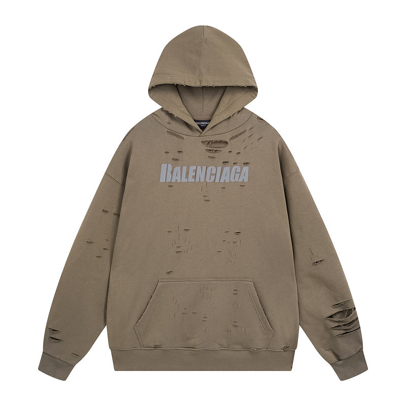 Balenciaga Oversized Distressed Logo-Print Cotton-Jersey Hoodie