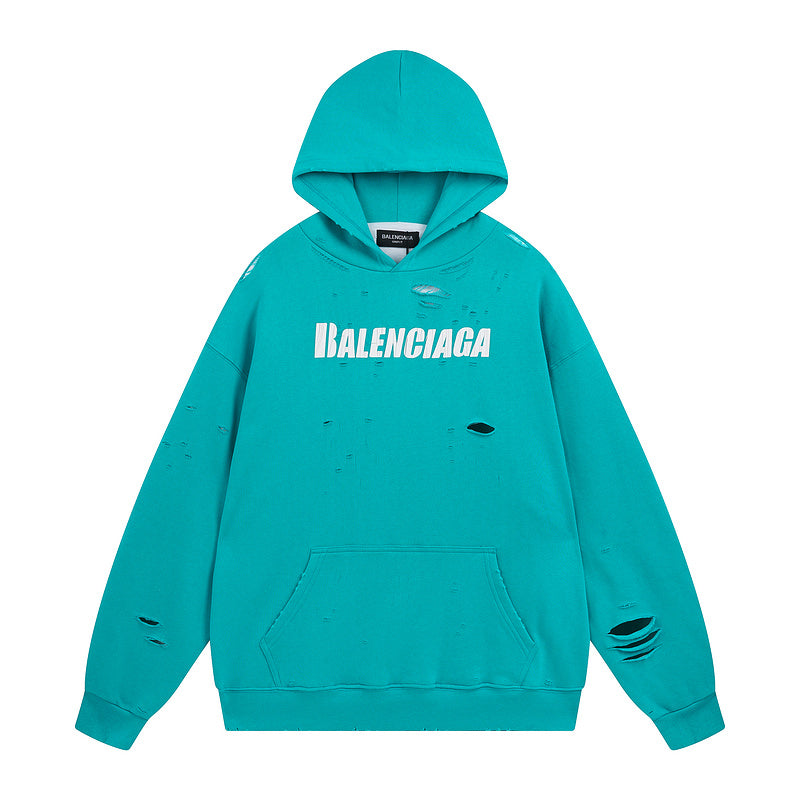 Balenciaga Oversized Distressed Logo-Print Cotton-Jersey Hoodie