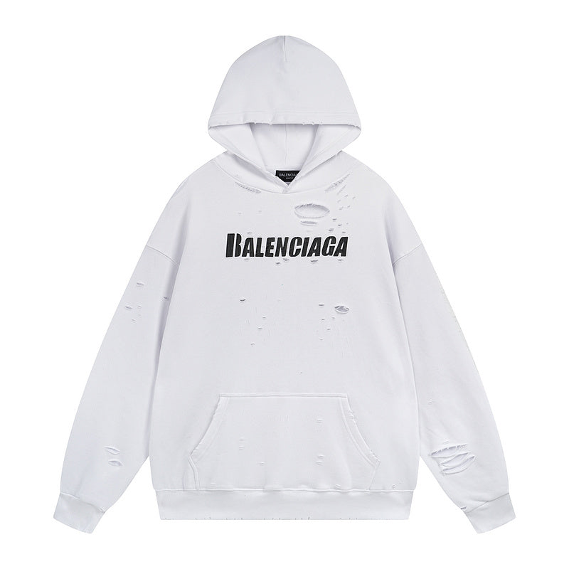 Balenciaga Oversized Distressed Logo-Print Cotton-Jersey Hoodie
