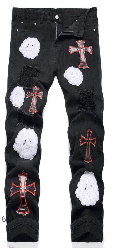 Distressed Jeans Chrome Heart Ghost